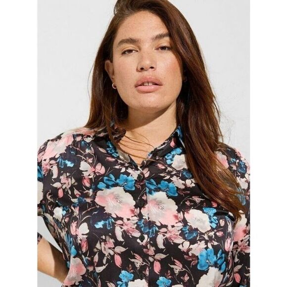 Torrid Madison Satin Button-Up Long Sleeve Shirt Multi Size 1X - Picture 6 of 9